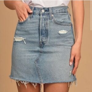 Levi's Iconic Skirt Light Wash Denim Raw-edge Hem Womens Size W28